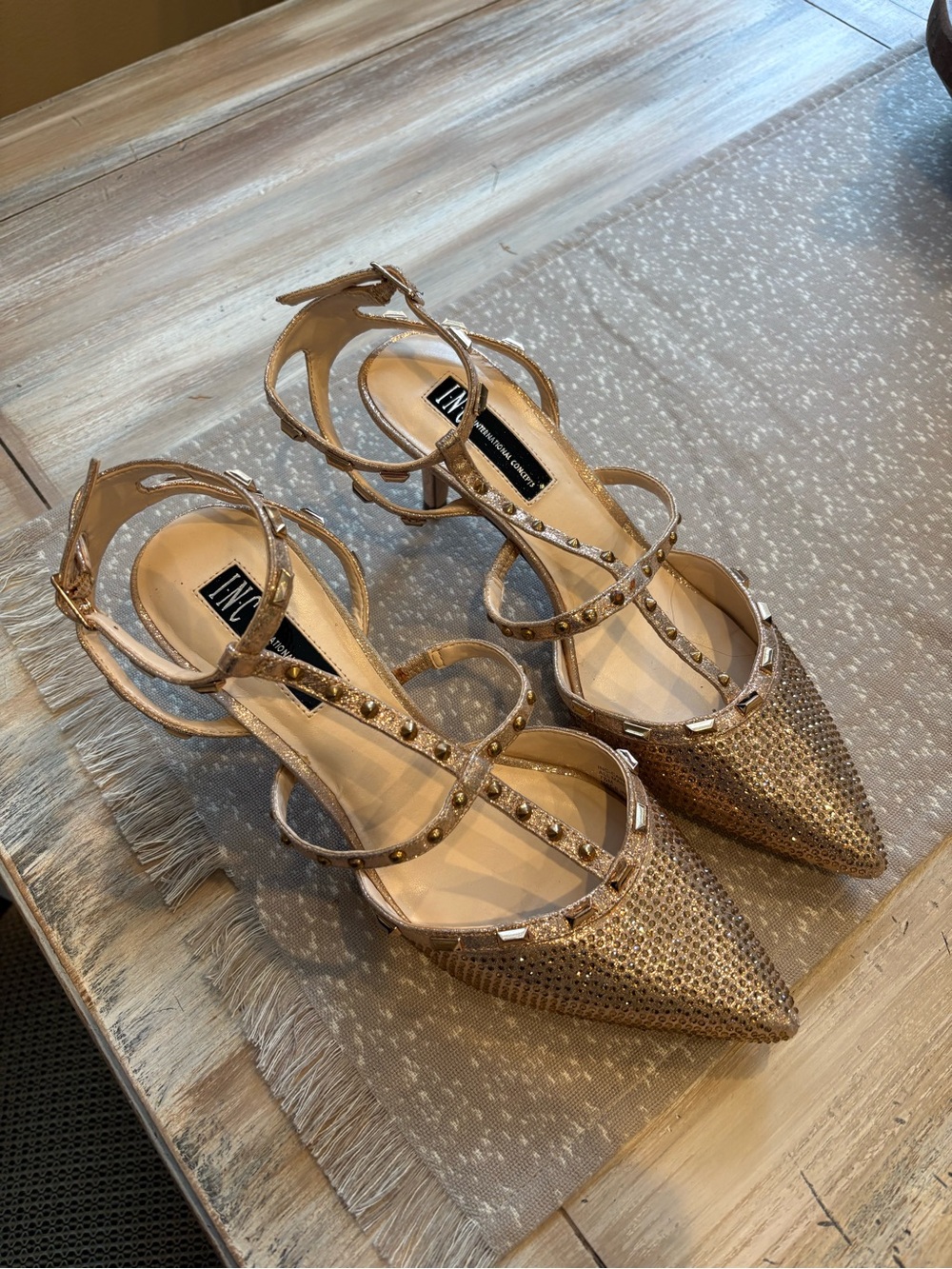 INC International Concepts Women's Rose Gold Pointed-Toe Strappy Flats size 7.5